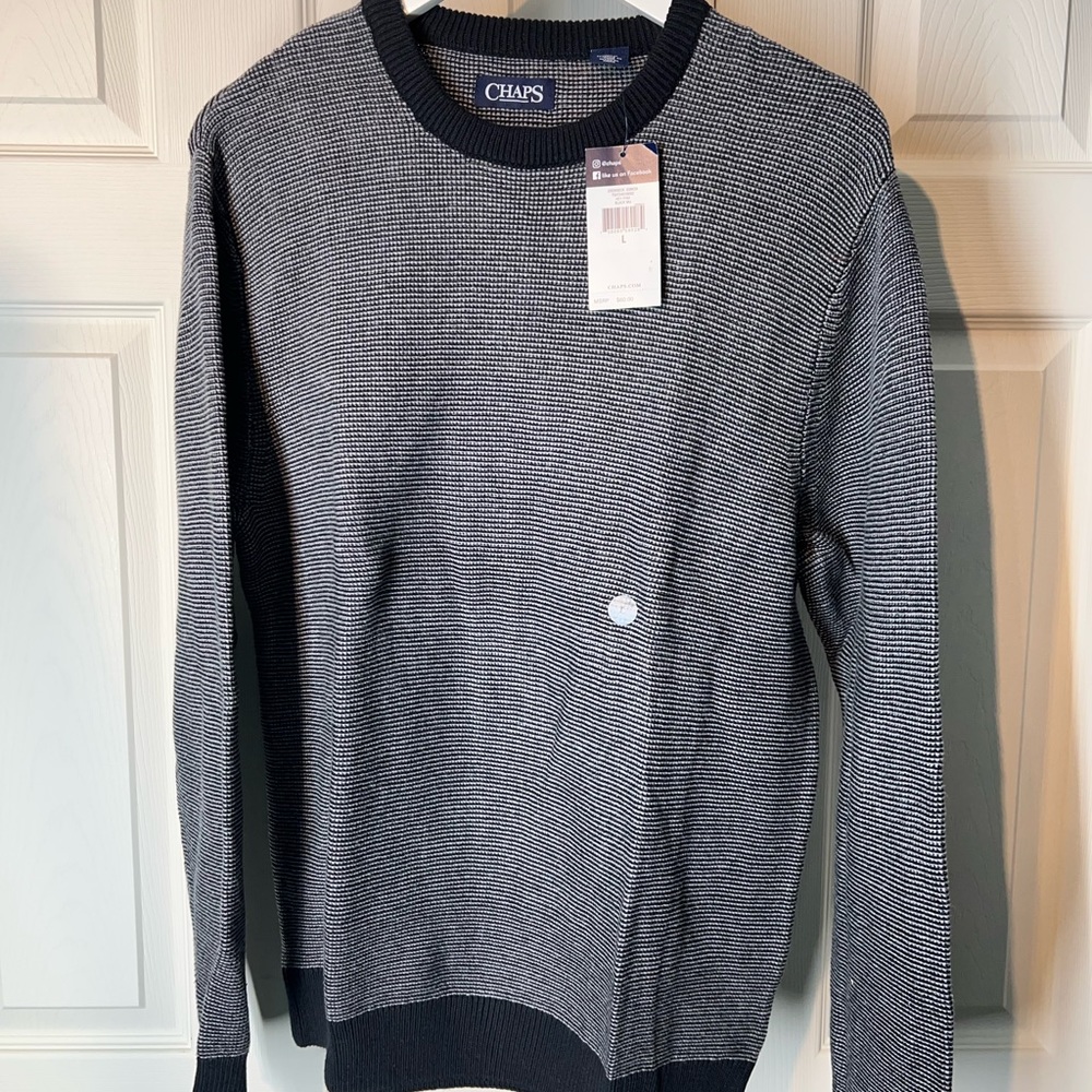 Men’s large chaps crewneck sweater black and white new